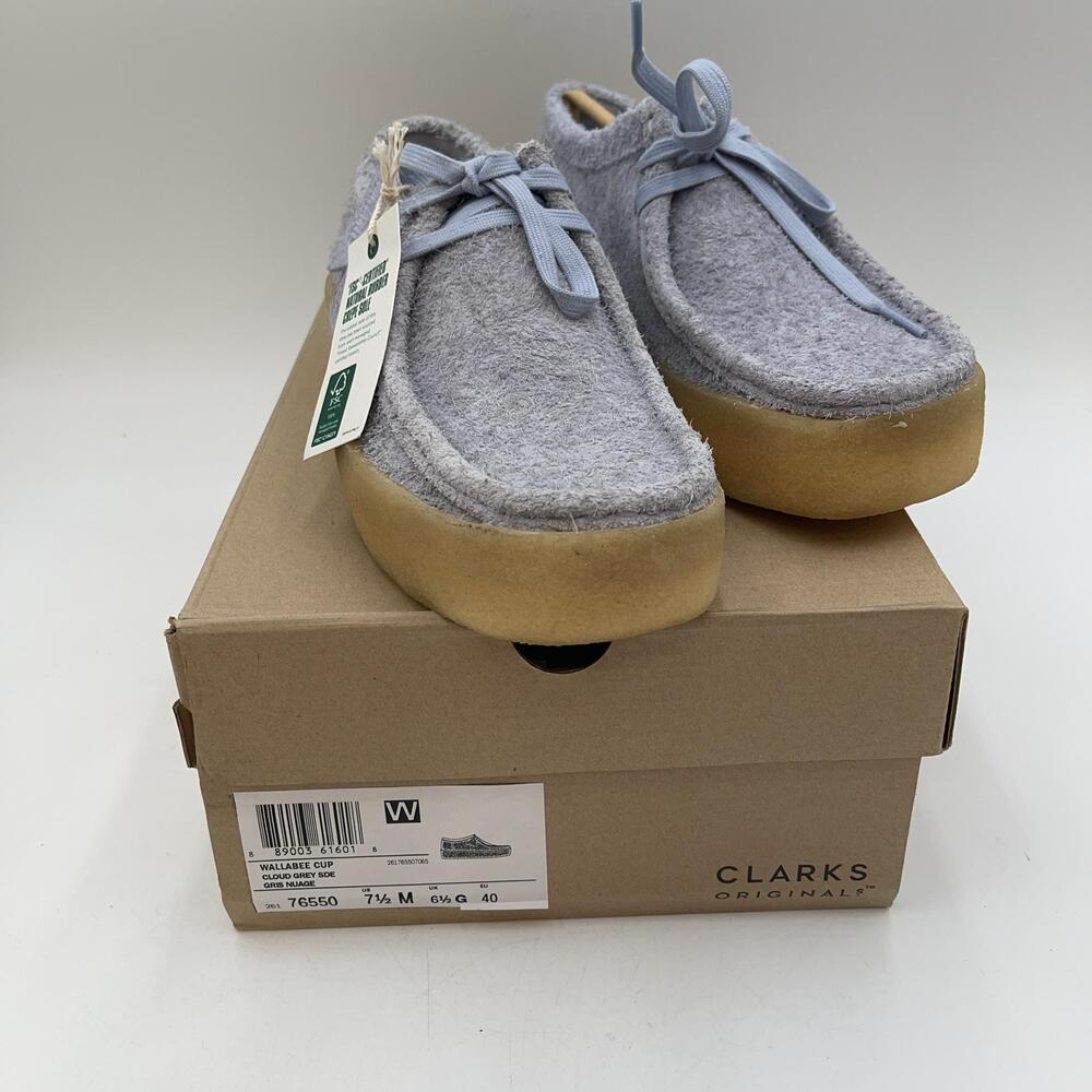 Clarks Wallabee Cup Shoes Mens Gray Suede Moccasin Casual Lace New Size 7.5
